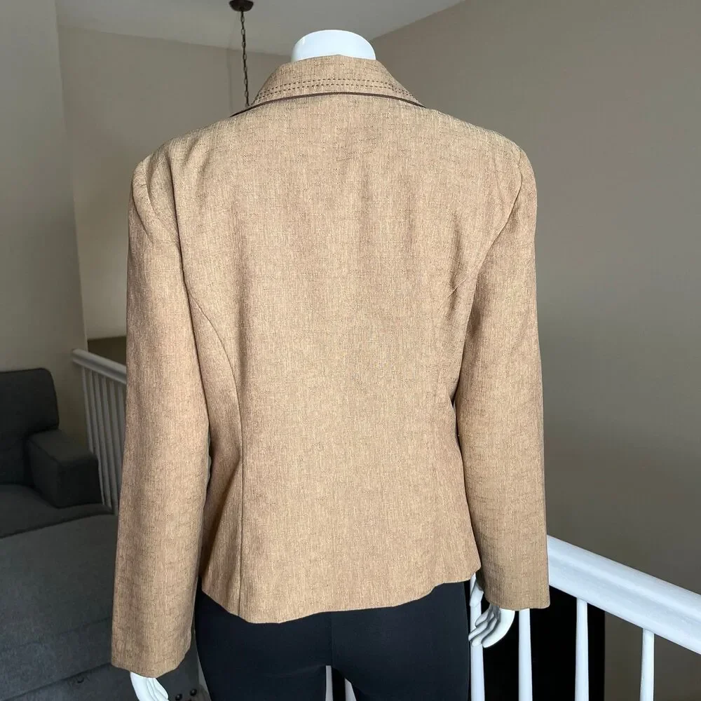 Sag Harbor Women's Jacket Blazer Long sleeve Suit Brown Size 14 Lightweight #685